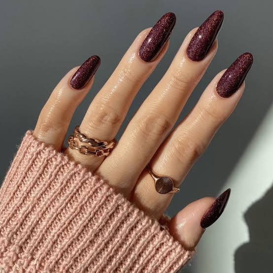 Long Stiletto Deep Glitter Maroon Nails Long Stiletto Deep Glitter Maroon Nails