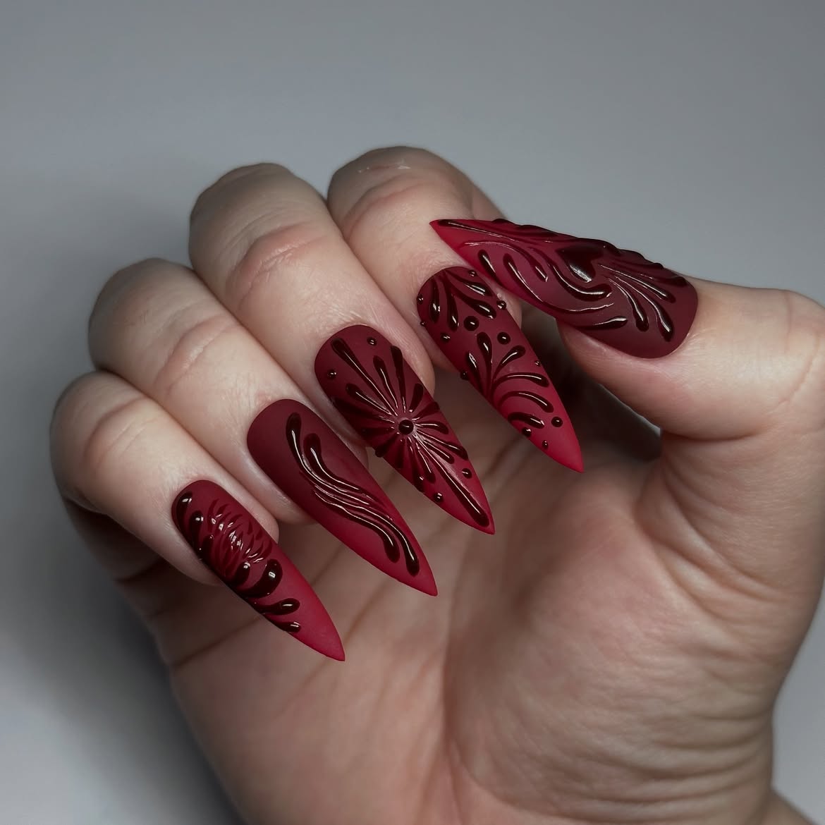 Matte Burgundy Stiletto with Dark Chocolate Swirls