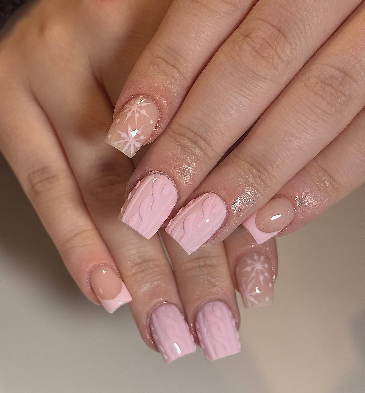 Matte Pink 3D Sweater Knit Winter Nails