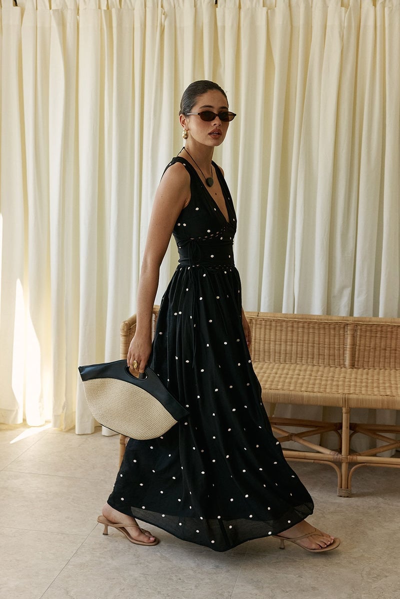 Black Polka Dot Sleeveless Maxi Dress Black Polka Dot Sleeveless Maxi Dress — Maxi Dresses