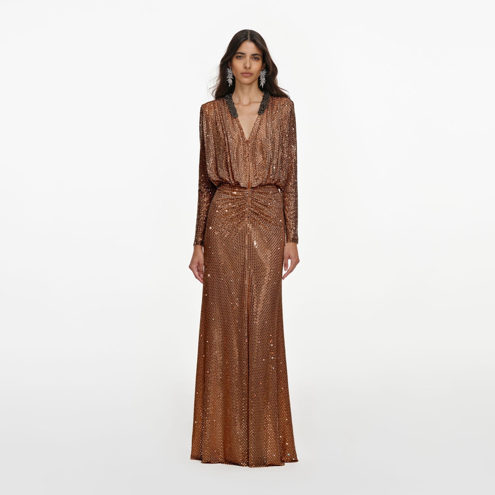 Bronze Sequined Plunging Neck Maxi Dress Bronze Sequined Plunging Neck Maxi Dress — Maxi Dresses