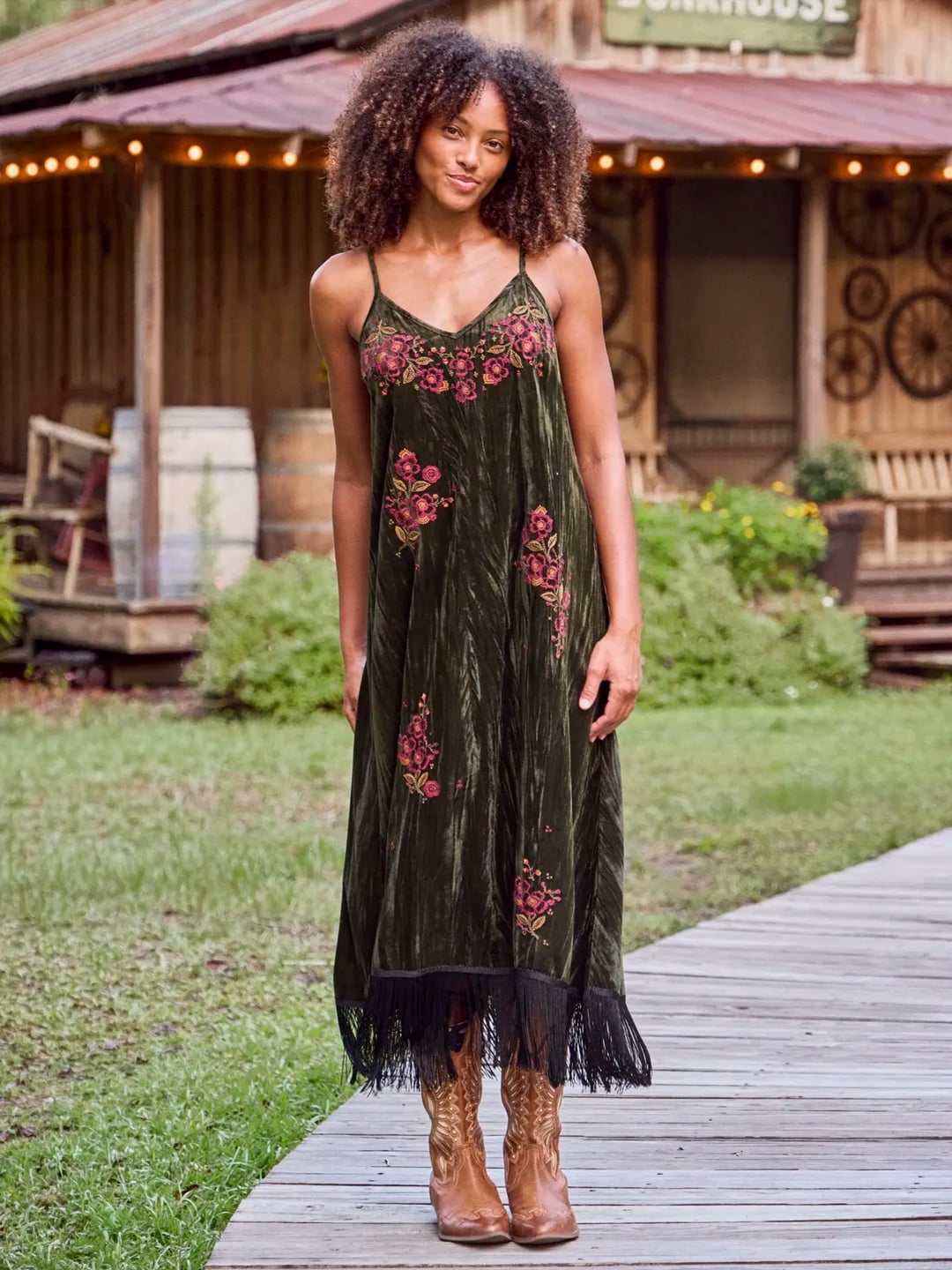 Olive Green Velvet Embroidered Maxi Dress Olive Green Velvet Embroidered Maxi Dress — Maxi Dresses