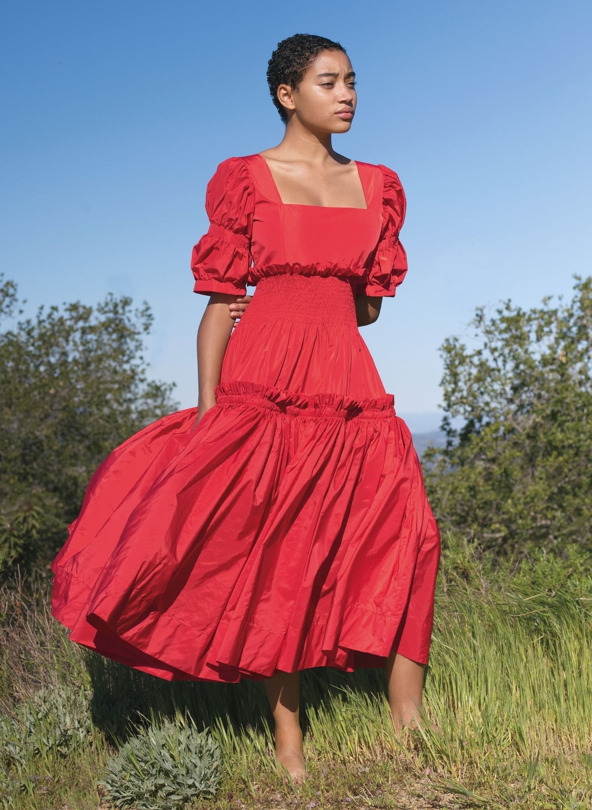 Vibrant Red Smocked Bodice Tiered Maxi Dress Vibrant Red Smocked Bodice Tiered Maxi Dress — Maxi Dresses
