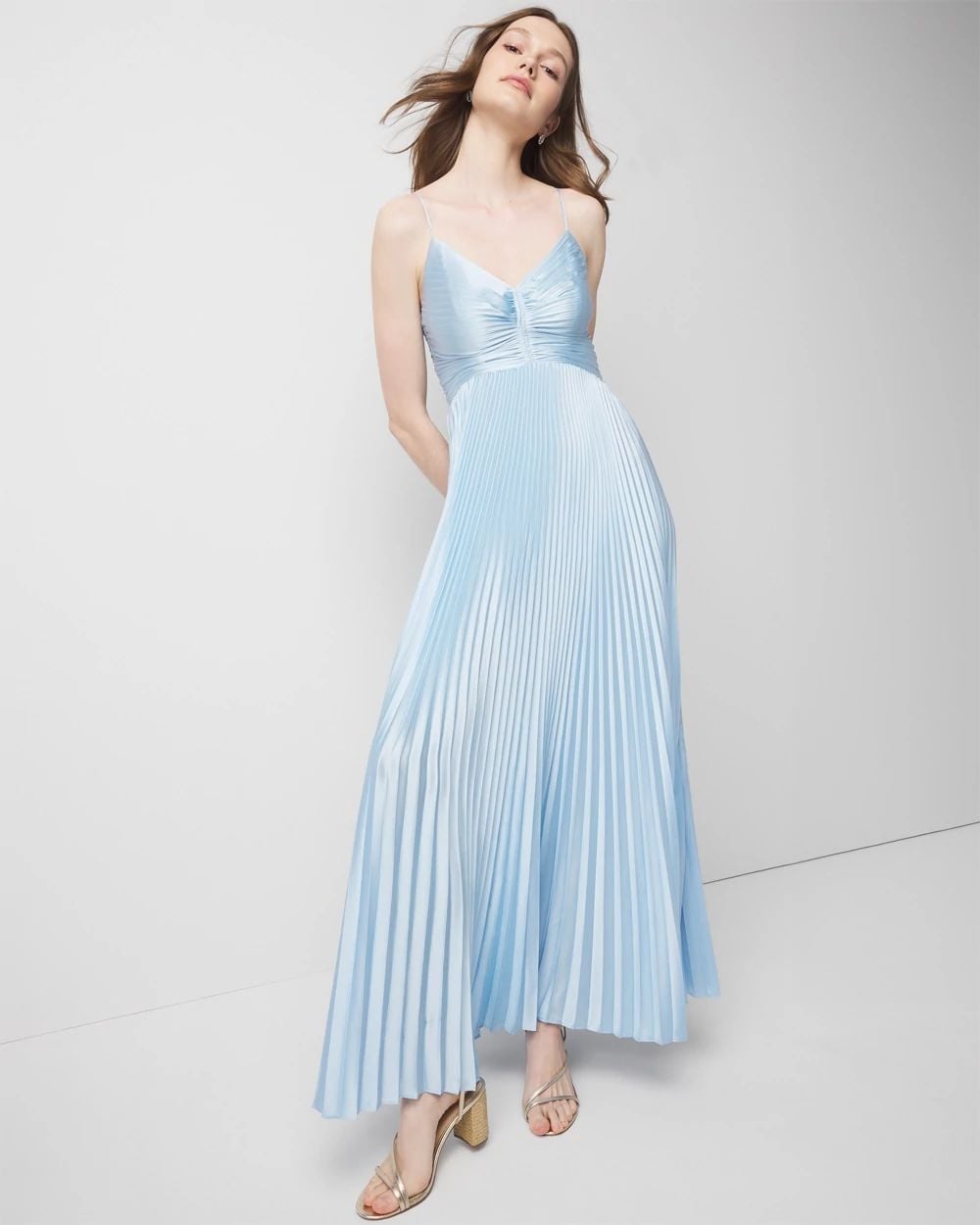 Light Blue Satin Pleated Maxi Dress Light Blue Satin Pleated Maxi Dress — Maxi Dresses