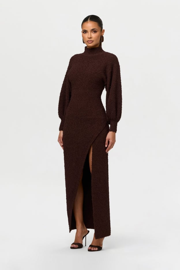 Dark Brown Textured Knit Maxi Dress Dark Brown Textured Knit Maxi Dress — Maxi Dresses