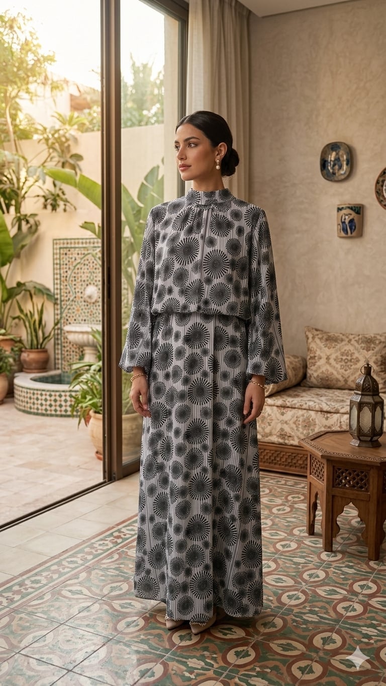 Monochrome Geometric Print Maxi Dress Monochrome Geometric Print Maxi Dress — Maxi Dresses Outfit