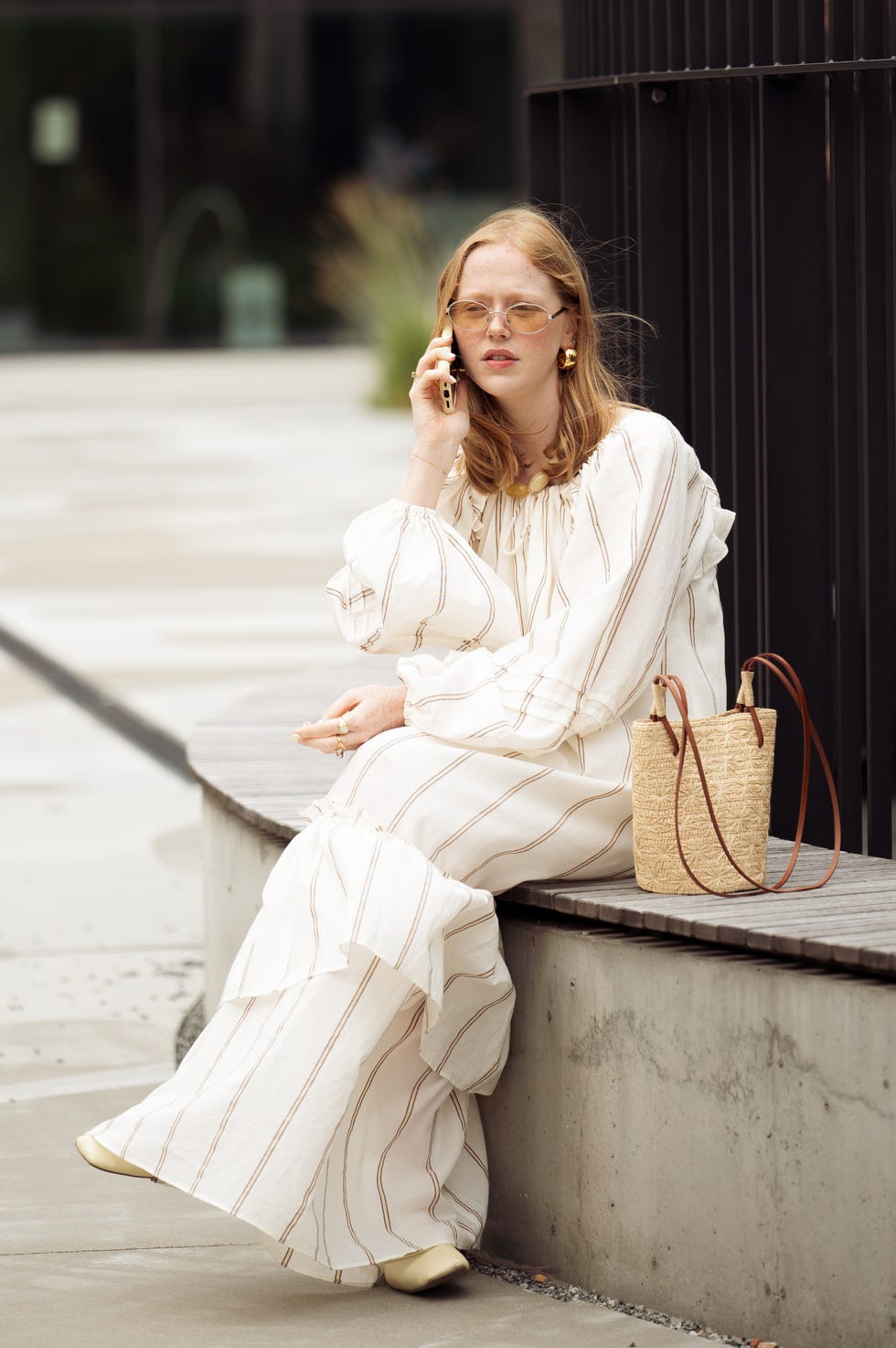 Off-White Striped Tiered Maxi Dress With Linen-Like Fabric Off-White Striped Tiered Maxi Dress With Linen-Like Fabric — Maxi Dresses Outfit