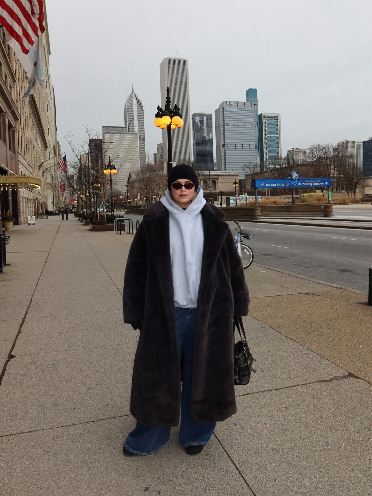 Maxi Faux Fur Coat With Hoodie And Wide Leg Jeans