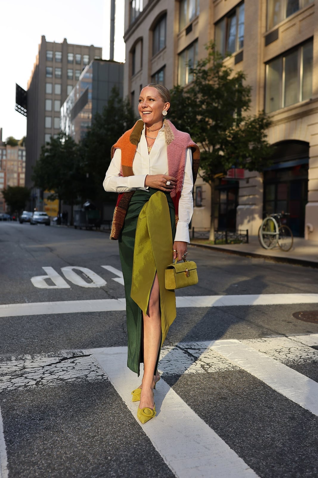 An Asymmetrical Draped Maxi Skirt Paired With A Button Down Shirt An Asymmetrical Draped Maxi Skirt Paired With A Button Down Shirt — Maxi Skirt Outfits