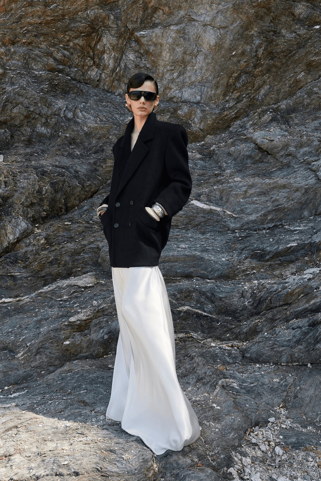 A Flowing White Silk Maxi Skirt With An Oversized Blazer A Flowing White Silk Maxi Skirt With An Oversized Blazer — Maxi Skirt Outfits
