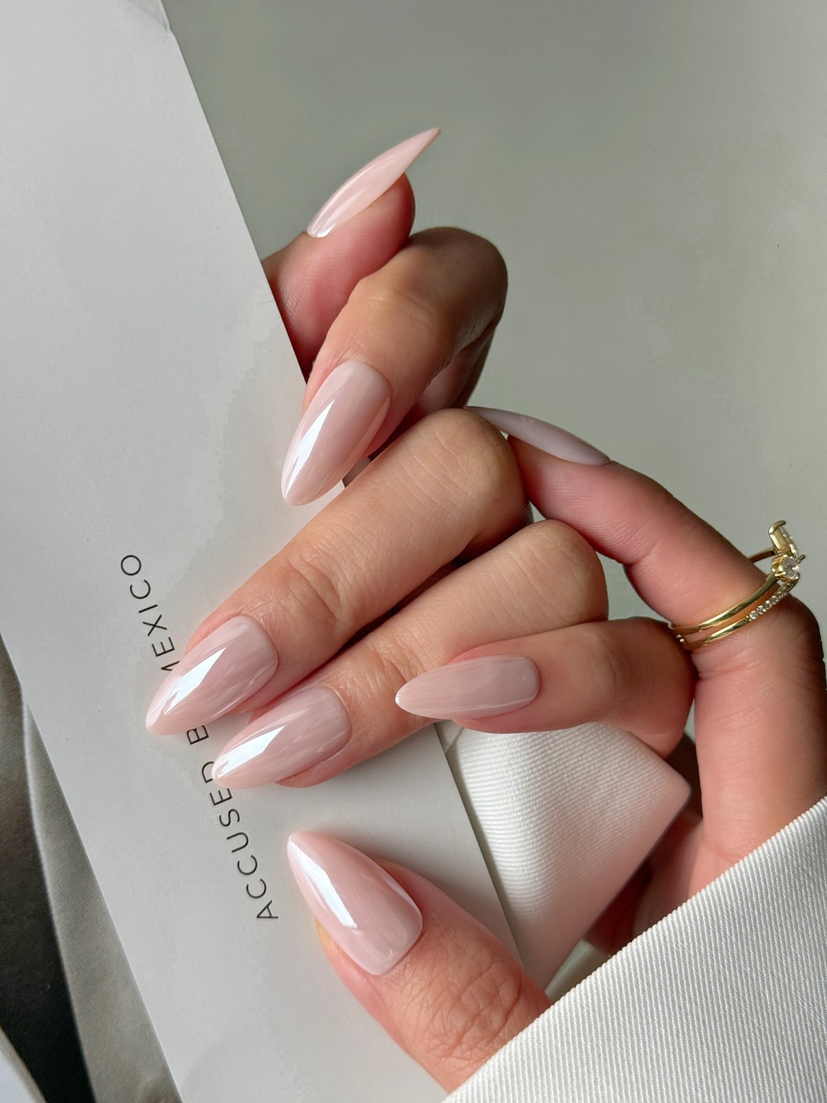 Sheer Pale Pink Milky Glossy Almond Nails Sheer Pale Pink Milky Glossy Almond Nails — Medium Almond Nails