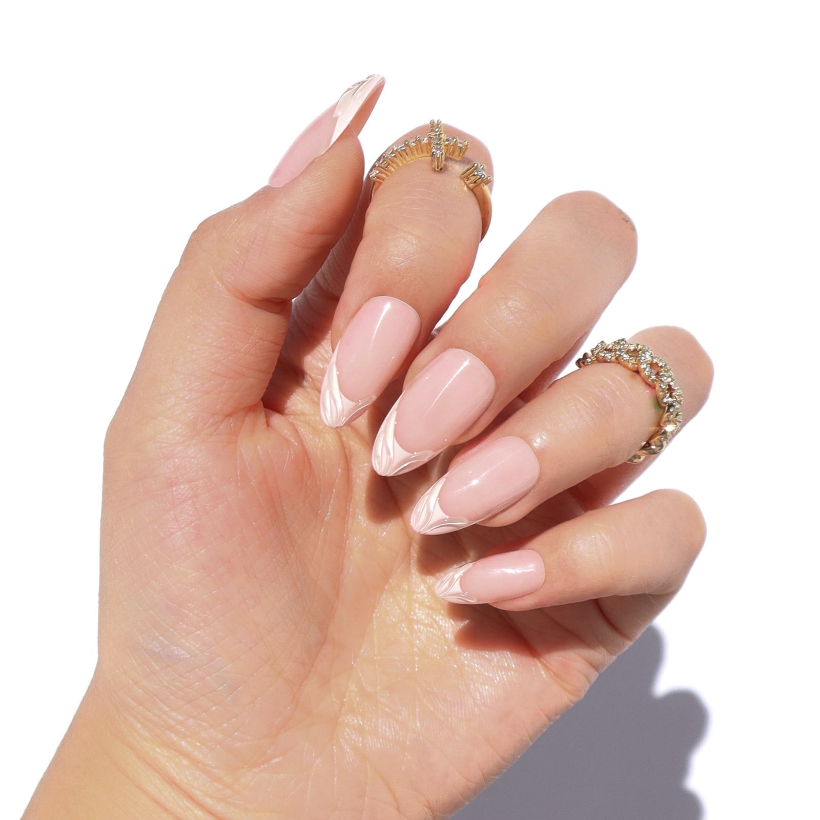 Soft Pink Wavy French Tip Almond Nails Soft Pink Wavy French Tip Almond Nails — Medium Almond Nails