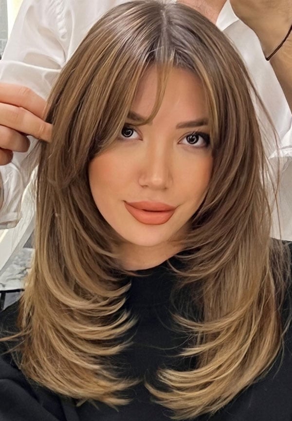 Layered Medium Hair With Curtain Bangs Layered Medium Hair With Curtain Bangs