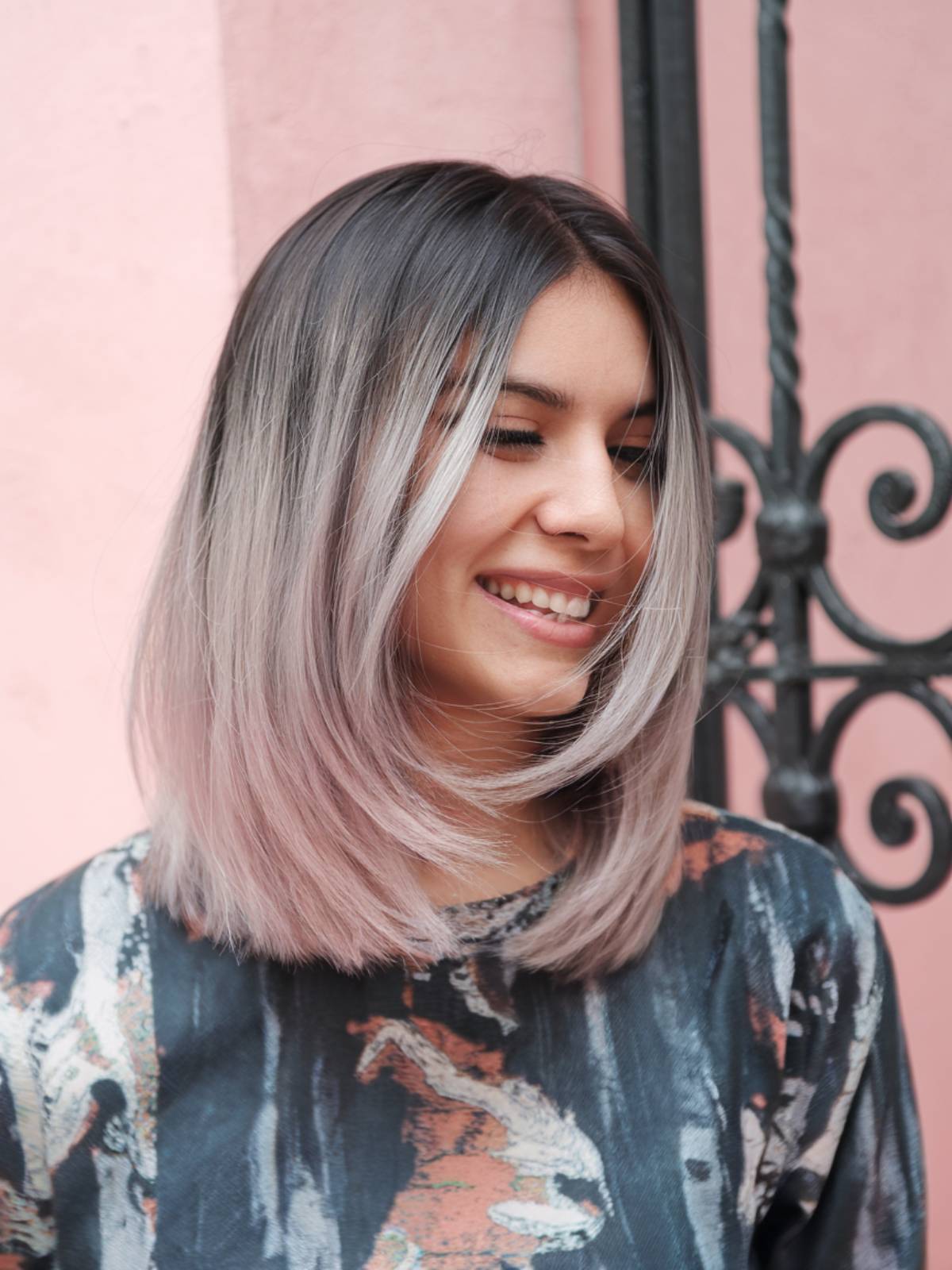 Angled Bob With Ash Blonde Ombre Angled Bob With Ash Blonde Ombre — Medium Hair