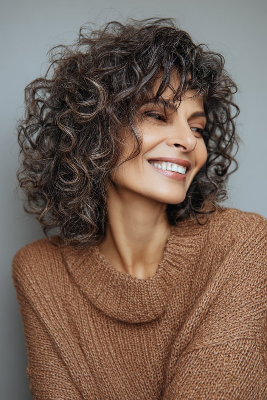 Chin Length Curly Hair With Short Bangs Chin Length Curly Hair With Short Bangs — Medium Hair