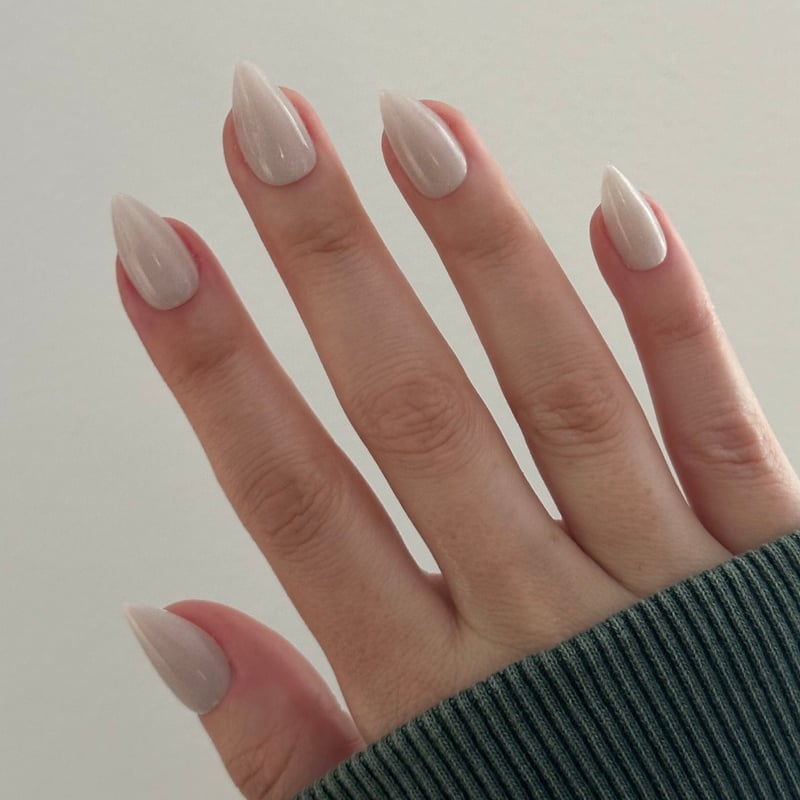 Neutral Beige Velvet Iridescent Medium Stiletto Nails Neutral Beige Velvet Iridescent Medium Stiletto Nails — Medium Nails