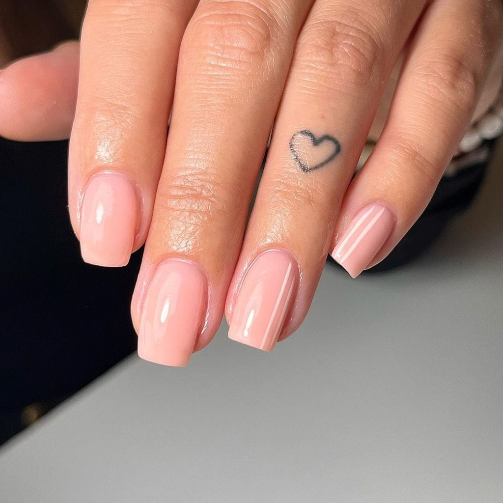 Pale Pink Fine White Line Art Nails Pale Pink Fine White Line Art Nails — Medium Square Nails