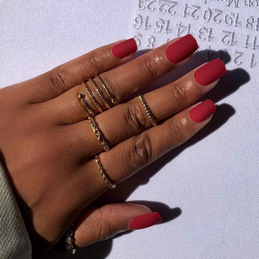 Matte Deep Red Medium Square Nails Matte Deep Red Medium Square Nails