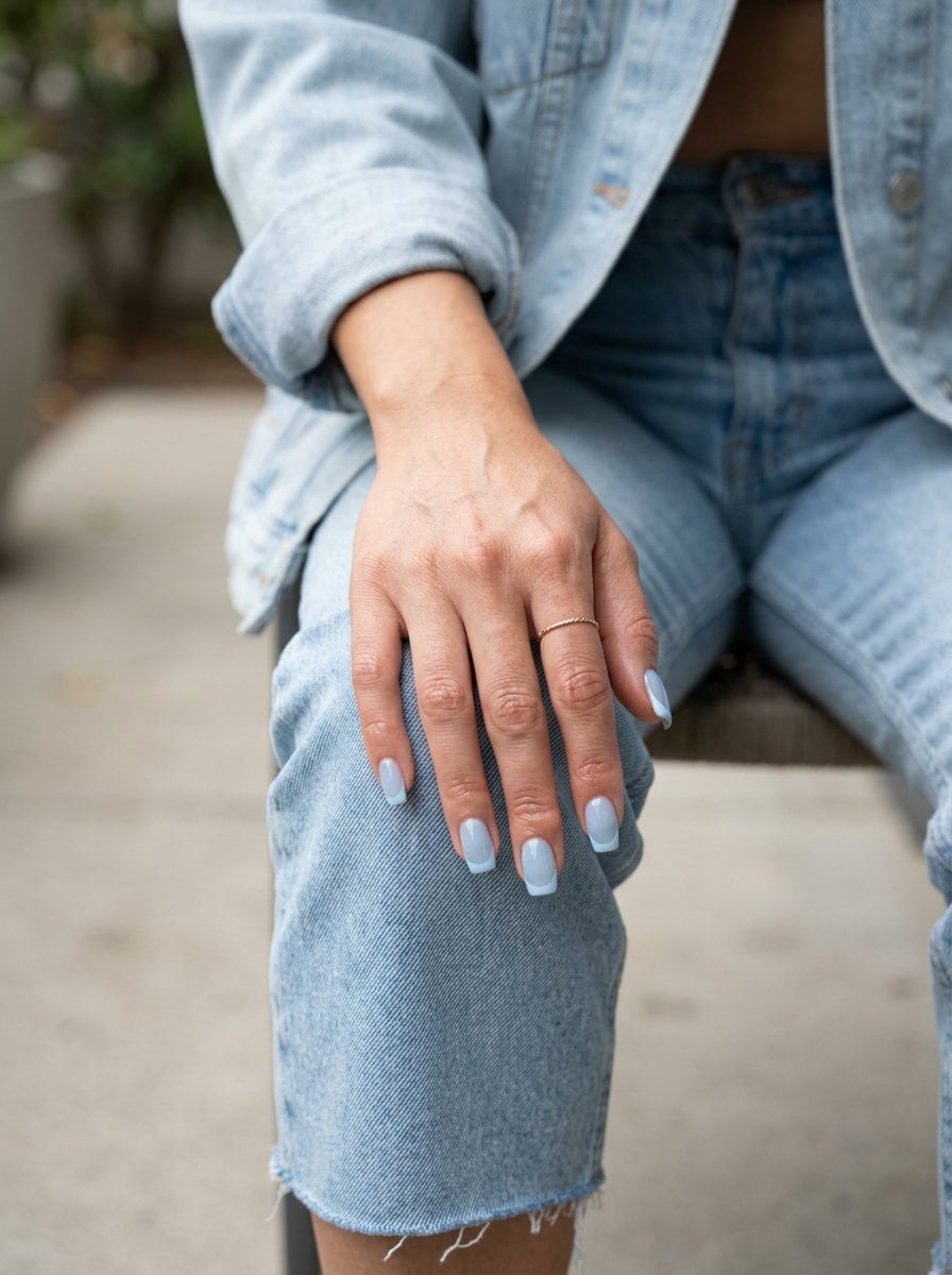 Glossy Light Blue Medium Square Nails Glossy Light Blue Medium Square Nails