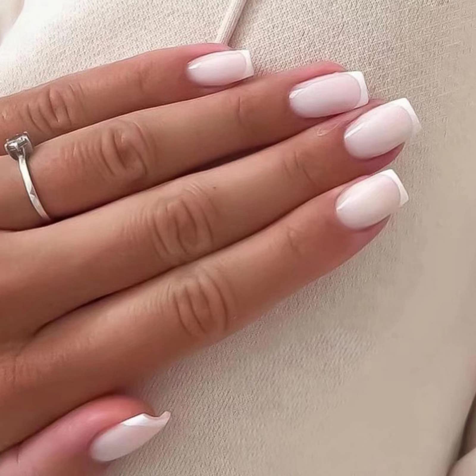 Milky White Rose Gold Glitter Gradient Milky White Rose Gold Glitter Gradient — Medium Square Nails