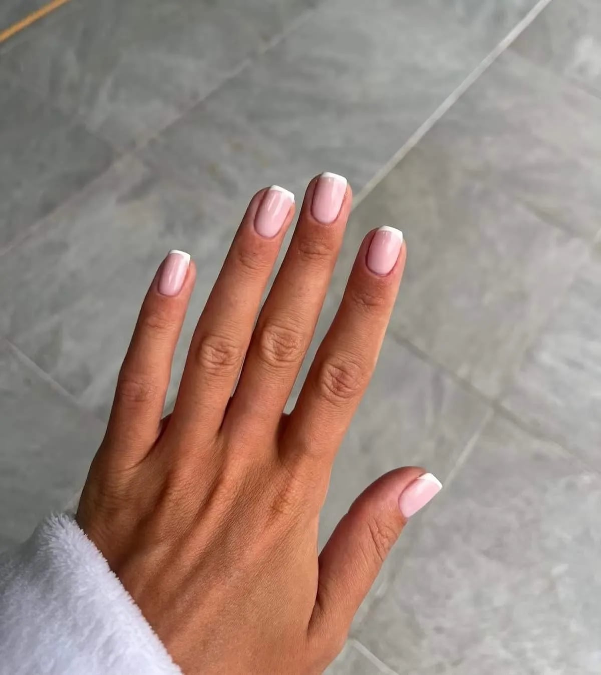 Glossy Nude and White French Medium Square Glossy Nude and White French Medium Square — Medium Square Nails