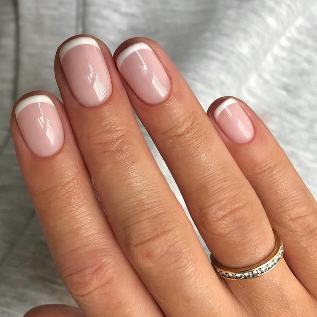 Pink Base White Tip Medium Square French Pink Base White Tip Medium Square French — Medium Square Nails