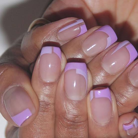 Nude Base Glossy French Medium Square, Close-Up Take Nude Base Glossy French Medium Square, Close-Up Take — Medium Square Nails