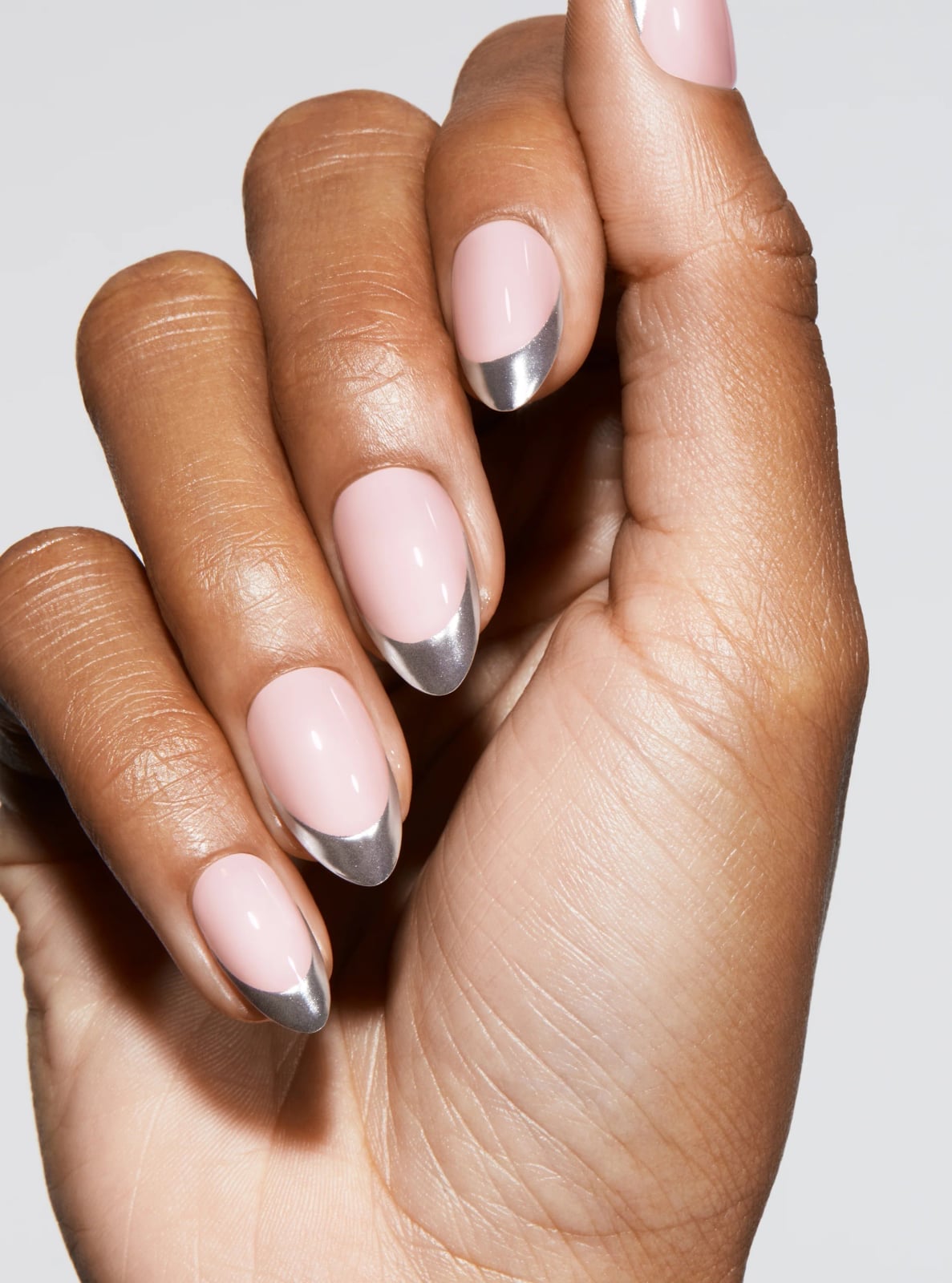 Short Almond Metallic Silver French Tips Short Almond Metallic Silver French Tips — Metallic Nails