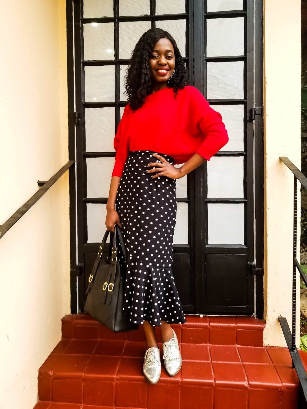 Black and white polka dot fishtail midi skirt Black and white polka dot fishtail midi skirt — Midi Skirt Outfits