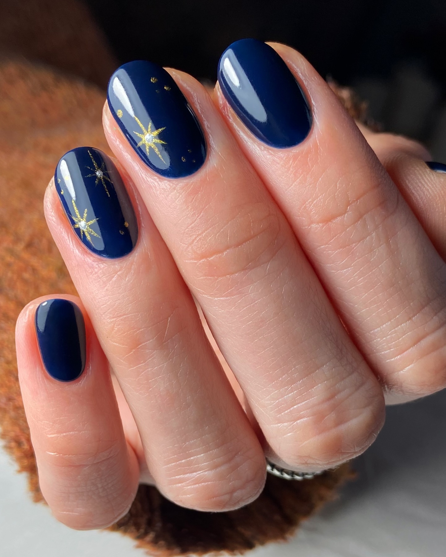 Midnight Blue Starburst Oval Nails
