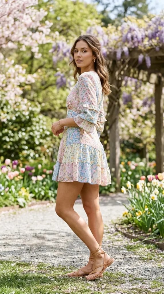 Pastel patchwork floral mini dress for casual days Pastel patchwork floral mini dress for casual days — Mini Dresses Outfit