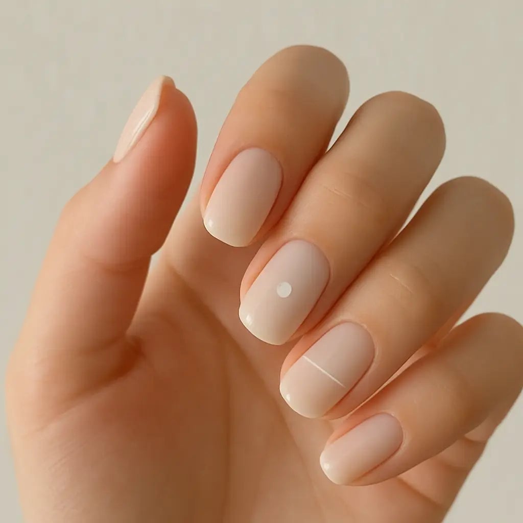 Matte Beige Short Square Nails With Dot Art Matte Beige Short Square Nails With Dot Art — Minimalist Nails