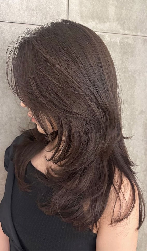 Collarbone Length Mocha Brown With Face-Framing Layers Collarbone Length Mocha Brown With Face-Framing Layers — Mocha Brown Hair