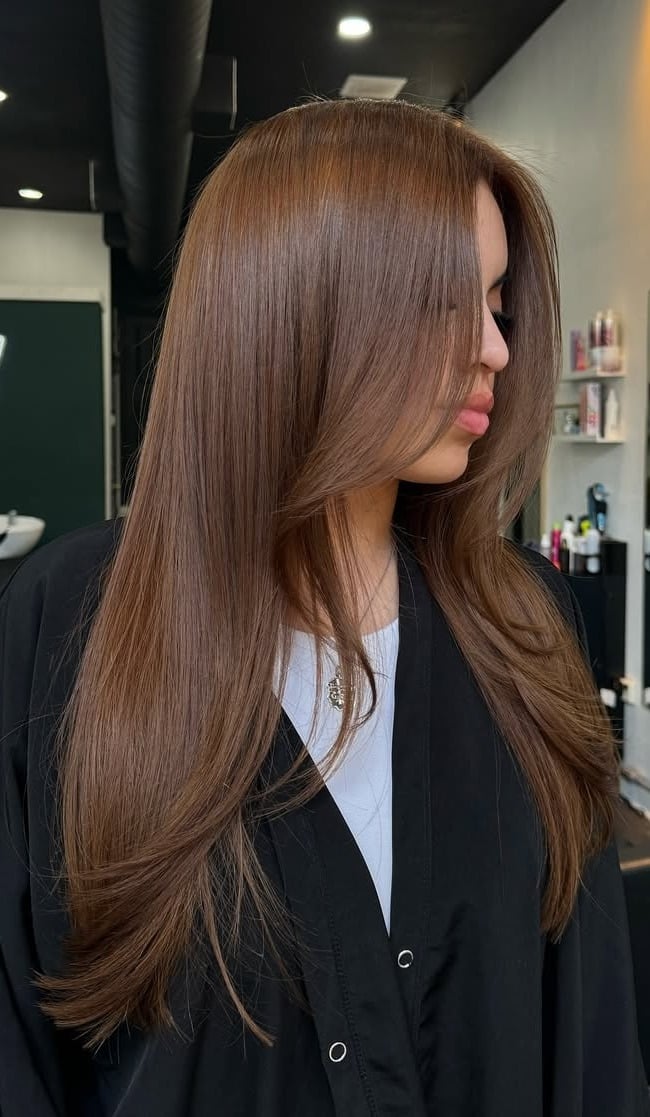 Light Brown Cocoa Latte With Face-Framing Layers Light Brown Cocoa Latte With Face-Framing Layers — Mocha Brown Hair