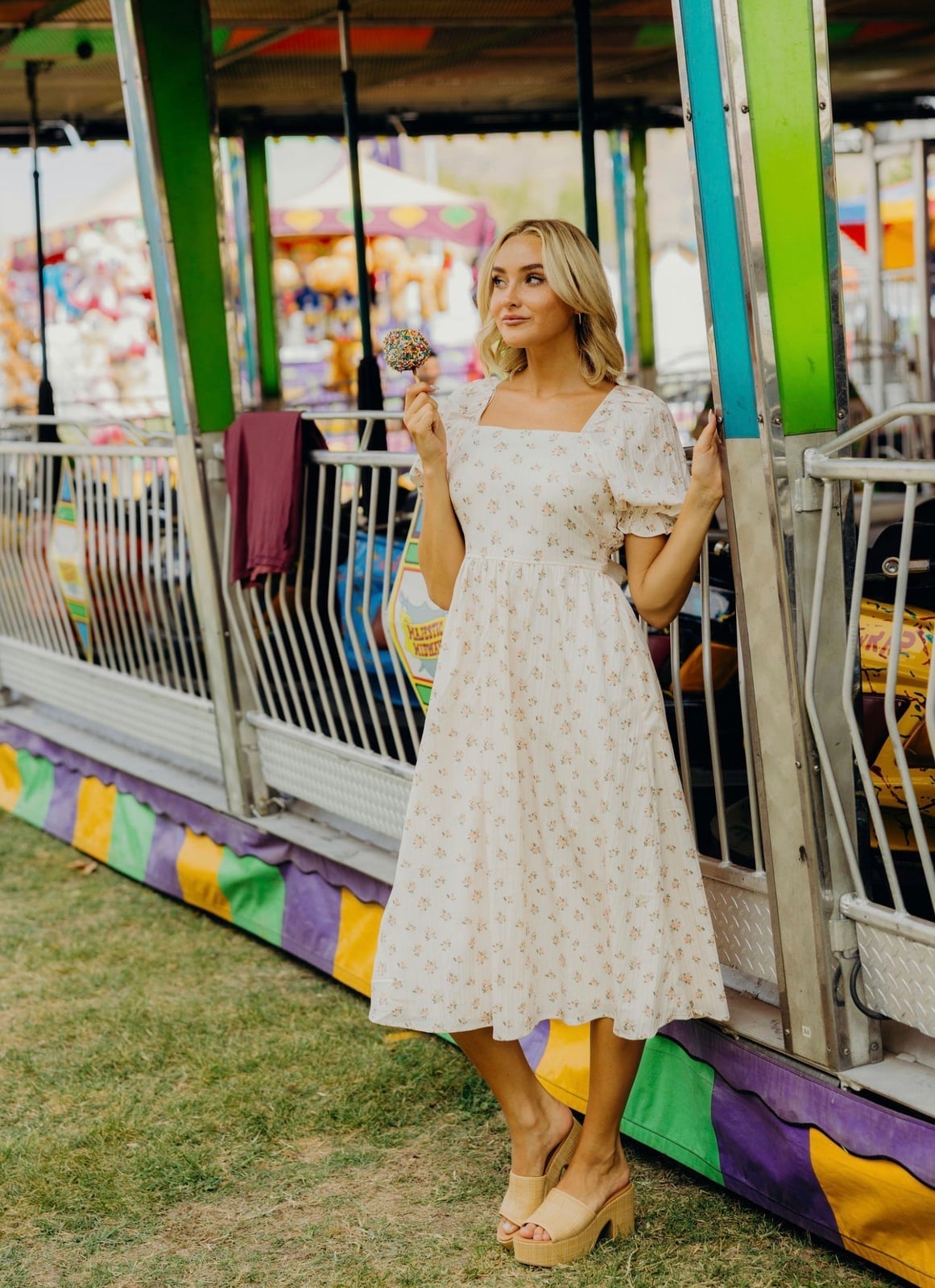 White Floral Midi Dress Puff Sleeves White Floral Midi Dress Puff Sleeves — Modest Outfits