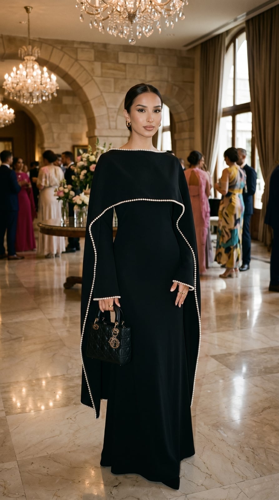 Black Cape Dress With Pearl Trim Black Cape Dress With Pearl Trim — Modest Outfits