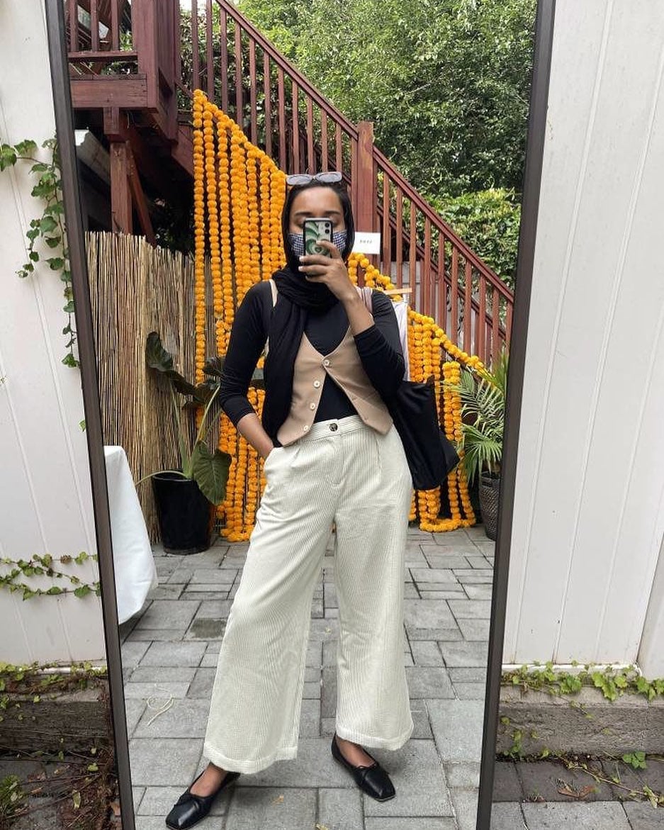 Beige Vest Cream Corduroy Trousers Beige Vest Cream Corduroy Trousers — Modest Outfits