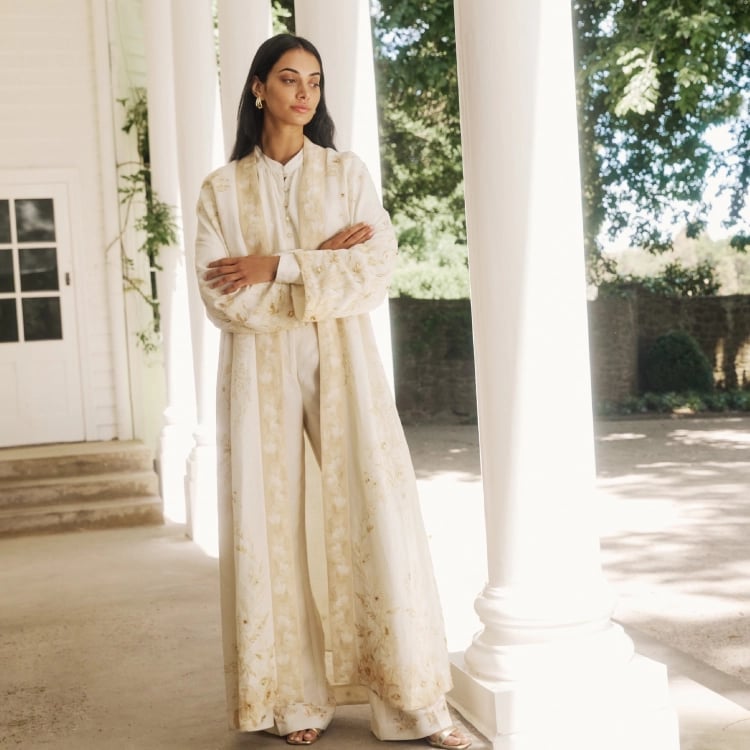 Ivory Ensemble With Embroidered Duster Ivory Ensemble With Embroidered Duster — Modest Outfits
