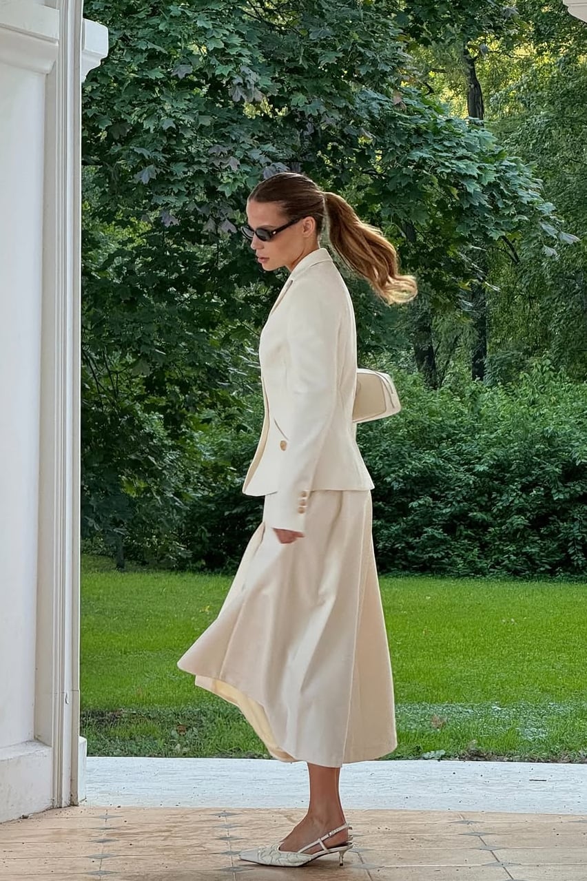 Cream Blazer And A Line Skirt Set Cream Blazer And A Line Skirt Set — Modest Outfits