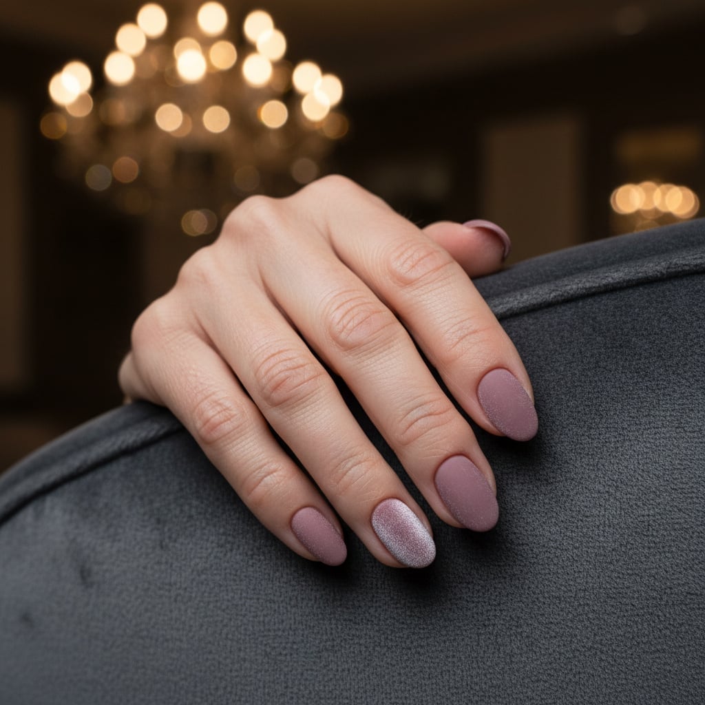 Dusty Rose Matte Oval With Shimmer Accent Dusty Rose Matte Oval With Shimmer Accent — Mom Nails
