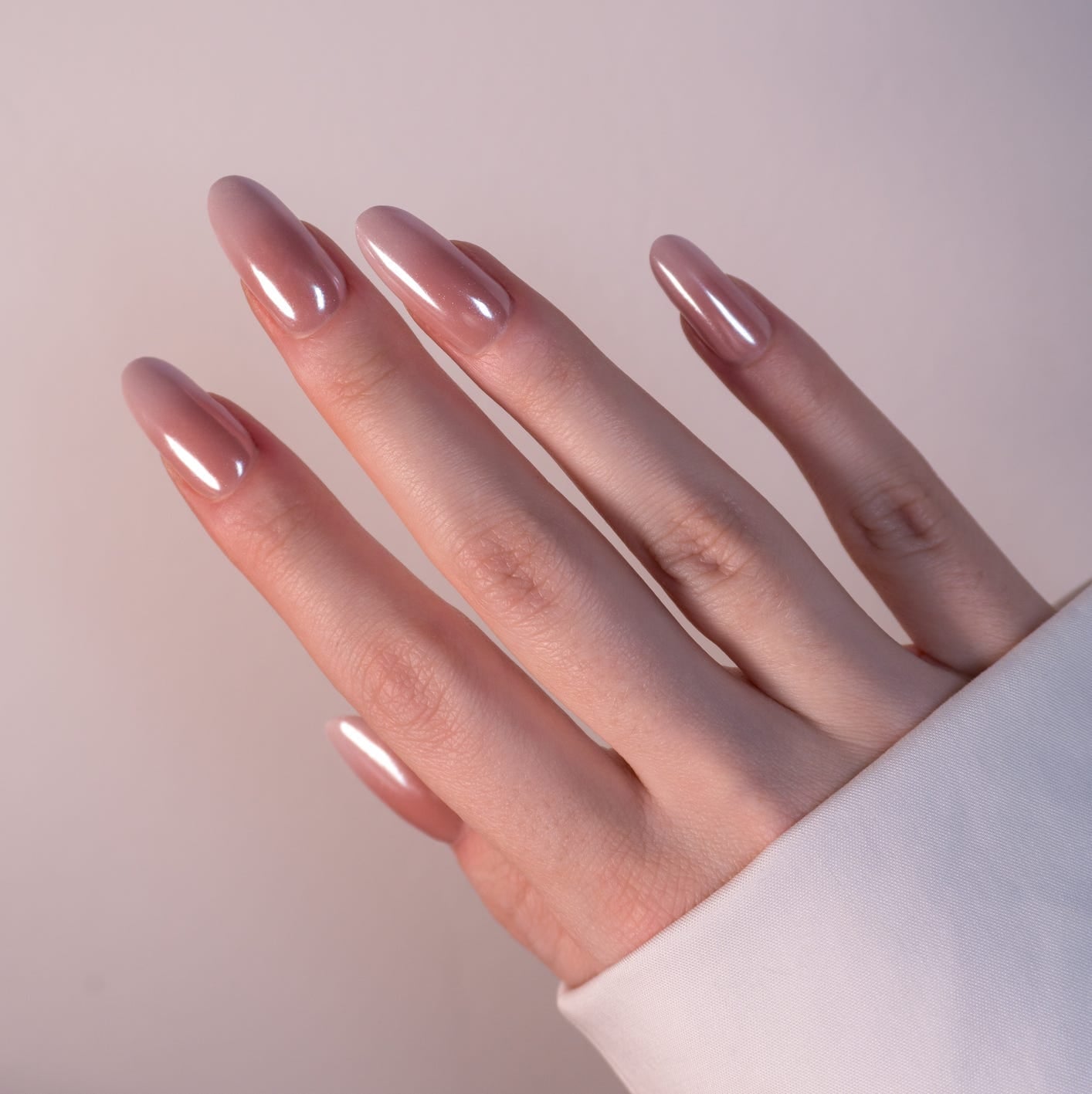 Long Almond Nude With Chrome Band Long Almond Nude With Chrome Band — Mom Nails