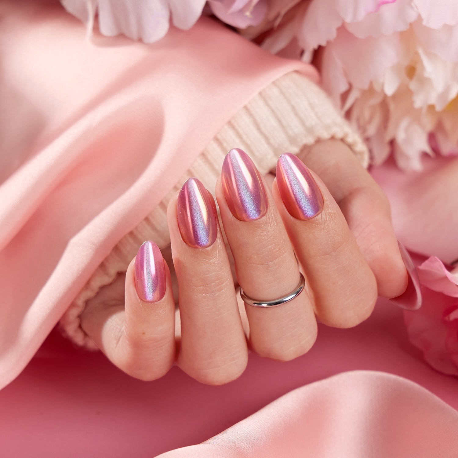 Medium Almond Pink Gold Chrome Medium Almond Pink Gold Chrome — Mom Nails