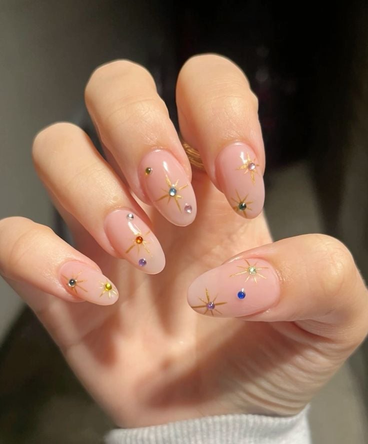Medium Almond Pink With Star Decals Medium Almond Pink With Star Decals — Mom Nails