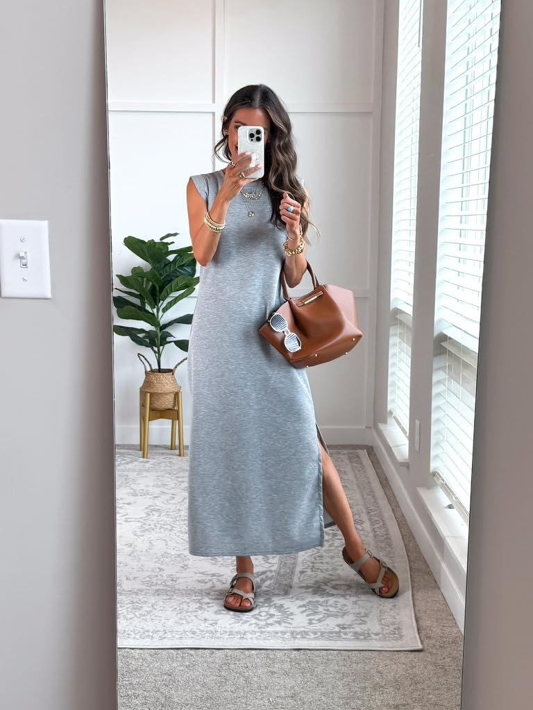 Gray Maxi Dress With Side Slits Gray Maxi Dress With Side Slits — Mom Outfits