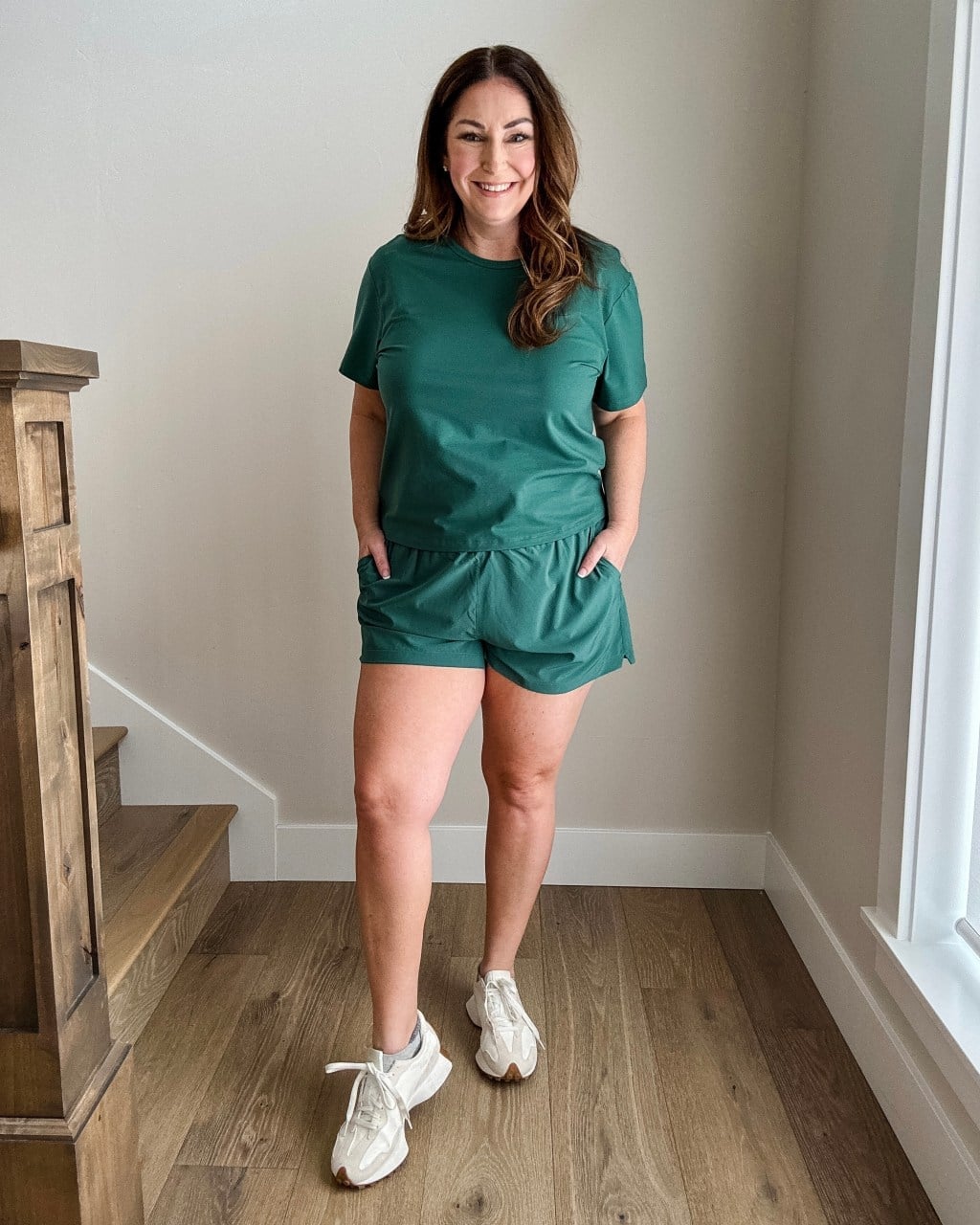Green Athletic Shorts With T-Shirt Green Athletic Shorts With T-Shirt — Mom Outfits