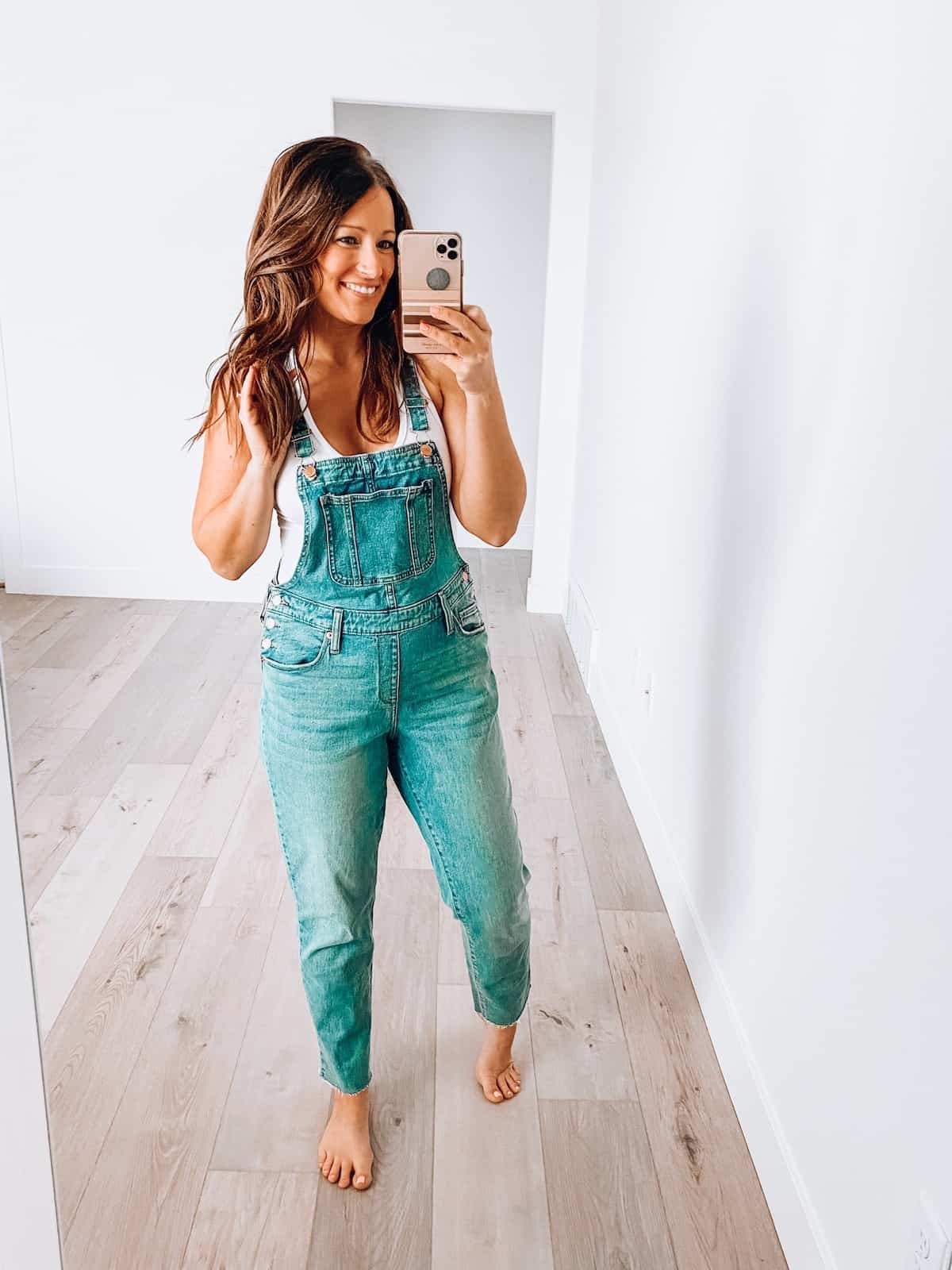 Denim Overalls With White Tank Top Denim Overalls With White Tank Top — Mom Outfits
