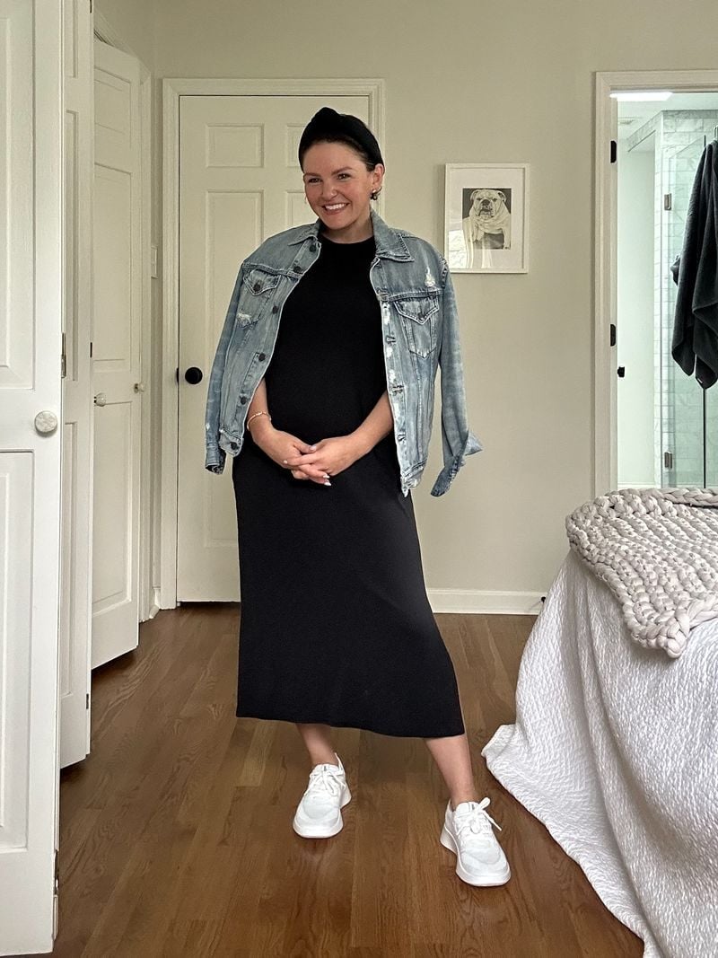 Black Midi Dress With Denim Jacket Black Midi Dress With Denim Jacket — Mom Outfits