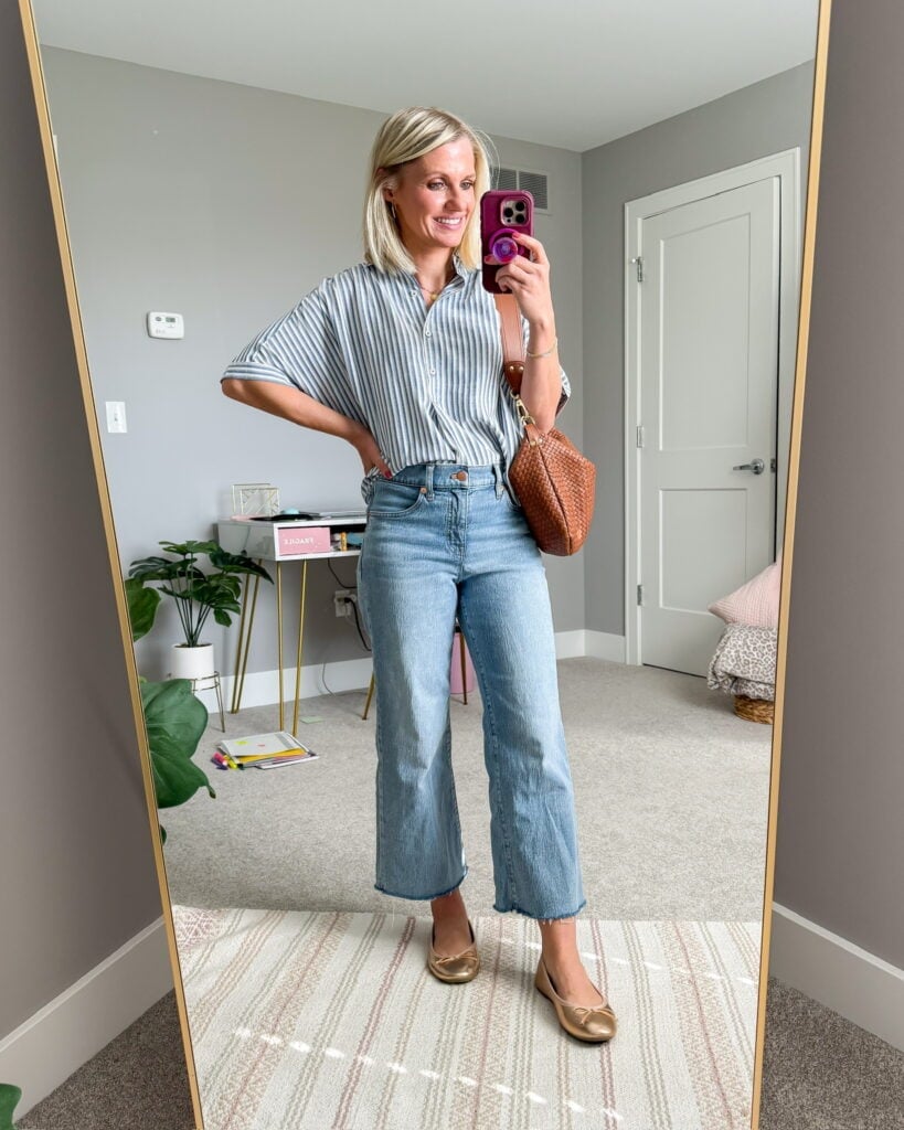 Striped Button Down With Wide Leg Jeans Striped Button Down With Wide Leg Jeans — Mom Outfits