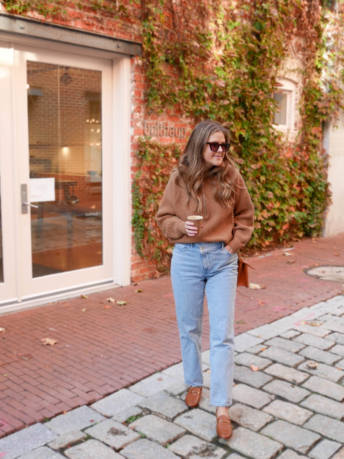 Quarter Zip Sweater With Light Blue Jeans Quarter Zip Sweater With Light Blue Jeans — Mom Outfits