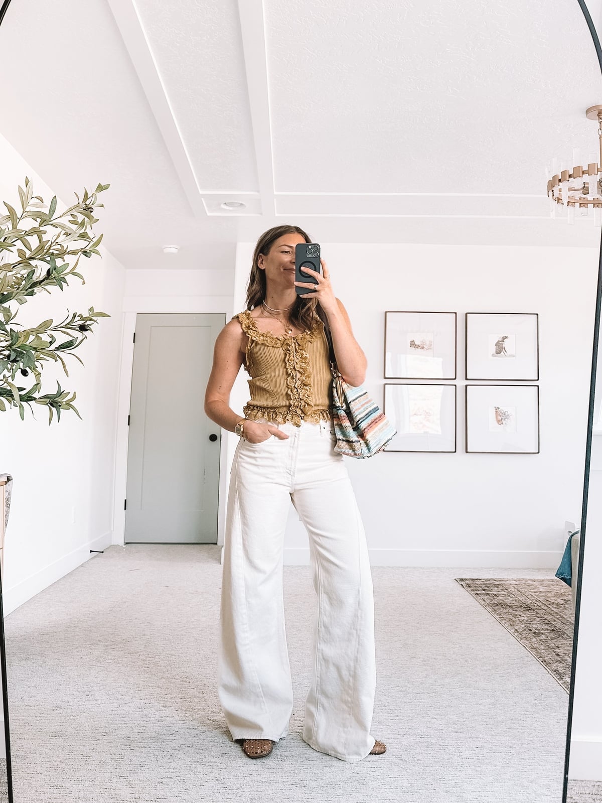 Ruffled Tank With White Wide Leg Jeans Ruffled Tank With White Wide Leg Jeans — Mom Outfits